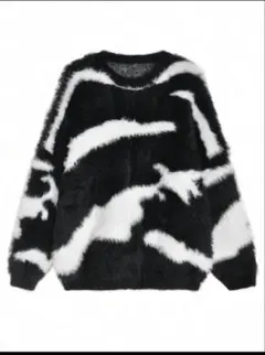 バイカラーファーセーター 長袖 オーバーサイズ