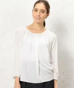 ホワイト シフォン ブラウス　グリーンレーベルリラクシング　オフィスカジュアル