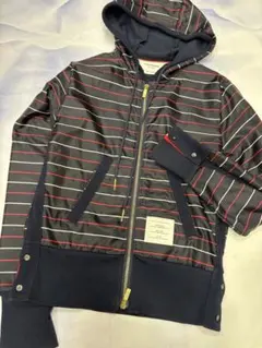 トムブラウン　00 ボーダー　ナイロンジップアップパーカー　ネイビー　美品