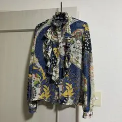 多色フリル付き長袖ブラウス M