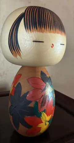 【美品】川瀬祐志 作 創作こけし 花模様 紅葉 近代こけし 郷土玩具