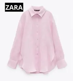 ZARA ザラ　オーバーサイズリネンシャツ　ピンク　　長袖シャツ