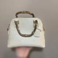 ホワイトレザー バンブーハンドル ハンドバッグ