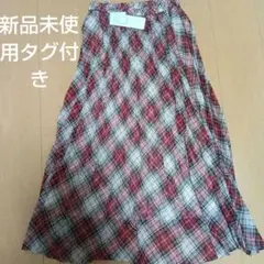 レッド系チェック柄プリーツスカート フリーサイズ