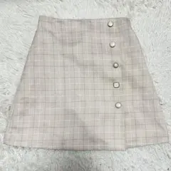 ベージュ チェック柄 タイト 台形 スカート