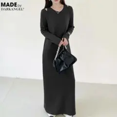 ダークグレー レイヤードネック ロングワンピース Mサイズ