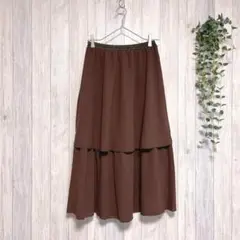 【SILPLAIRE】ロングティアードフレアスカート ウエストゴム ブラウン M