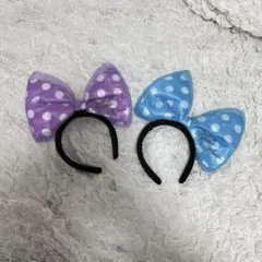 ミニー 水玉ビッグリボンカチューシャ 水色 紫 2点セット