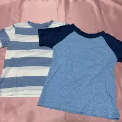 キッズ Tシャツ 120 2枚セット (ストライプ・無地)