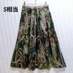 ペイズリー柄 フレアロングスカート　タック　シフォン素材　シアー　S相当
