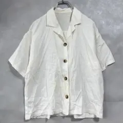 良品☆GU リネンシャツ 半袖シャツ S 白シャツ オープンカラーシャツ サマー