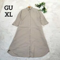 ジーユー ロングシャツワンピース(XL)麻混 レギュラーカラー 透け感有り