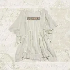 森ガール フェアリーグランジ アイボリー 刺繍入り フリル チュニック