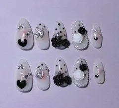【即購入OK】ネイルチップ　フレンチガーリー　スナ系　オタク　ハート　ちゅるん