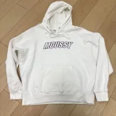 【早い者勝ちSALE】ロゴ入りMOUSSY 裏起毛フード付きスウェット ホワイト