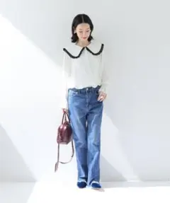 SLOBE IENA バイカラー フリルブラウス シャツ