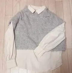 a.v.v フェザーニットベスト&ブラウス 2点セット グレー 定価7,989円