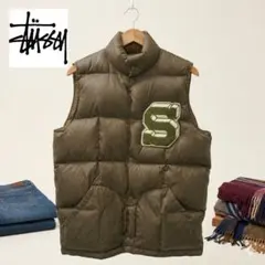 【極美品】ステューシー リバーシブル ダウンベスト S カーキ ペイズリー 総柄のサムネイル