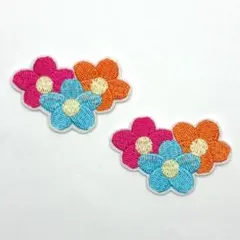 2個セット 刺繍ワッペン 花 3色 ピンク水色オレンジ ［HARE］SB010