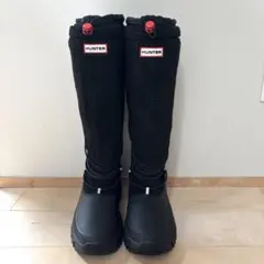 상태매우좋음 ☆HUNTER 定価3.5万 防水ボアロングブーツ 24cm 黒シェルパ
