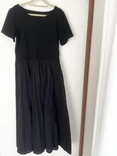 半袖 ドッキングワンピース ブラック 無地 カジュアル Lサイズ 新品未着用
