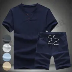 上下セット メンズ セットアップ 綿麻 Tシャツ ハーフパンツ 2点セット