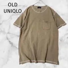 ユニクロ＊【L】希少オールド綿麻ポケットTシャツステッチ鹿の子デザインのサムネイル