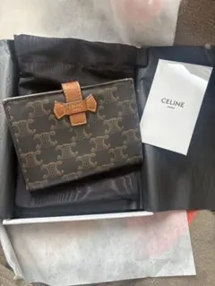 CELINE 二つ折り財布 ブラウン キャンバス