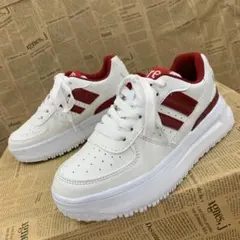 新品★レディース★24.0cm★軽量 厚底 Fレザースニーカー 赤 3411