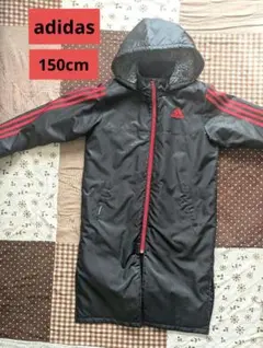 【150cm】adidas フード付きベンチコート 黒/赤