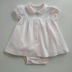 美品★70cm familiar 白×ピンク 半袖ワンピース風 ロンパース