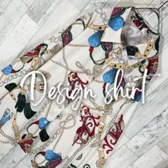 柄シャツ レディース 長袖 L 白 未使用 古着 総柄 スカーフ柄 昭和 レトロ