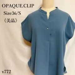【美品】オペークドットクリップ スキッパーブラウス 半袖 パール調ボタン 36