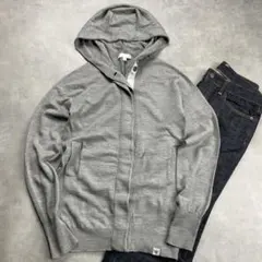 美品 JOHN SMEDLEYS フード付きカーディガン　メリノウール　グレー
