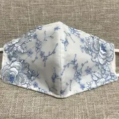 M58☆White☆チュール☆お花＆リボン刺繍レース☆ハンドメイドマスク