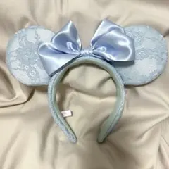 ディズニー　カチューシャ　水色レース