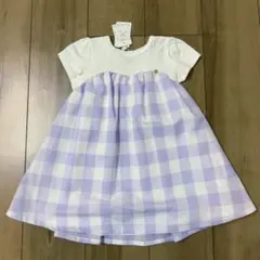 新品 プティマイン ブロックチェック 切り替え ワンピース パープル 90cmのサムネイル