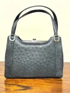 本革 リアル オーストリッチ ハンドバッグ マットブラック ヴィンテージ