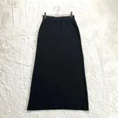 ☆【ロングスカート】ONE 黒 カジュアル リブニット生地 ウエストゴム タイト