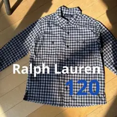 120 ラルフローレン 長袖シャツ　チェック　紺色　青　白　綿100%