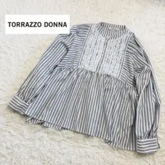 TORRAZZO DONNA ストライプ メッシュフリルブラウス　長袖ブラウス