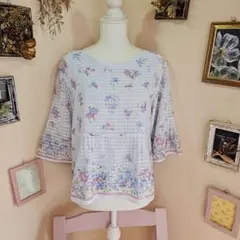 オンワード樫山anysis花柄五分袖ブラウス