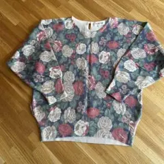 レトロな花柄　ニットセーター