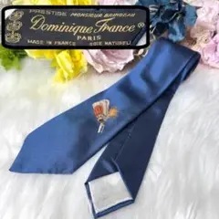 スリークラウン 【ドミニクフランス】 ネイビー シルク ネクタイ 光沢感 刺繍