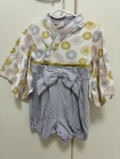 花柄リボン付き着物風ベビー服 袴ロンパース80㎝