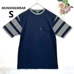 マンシングウェア　半袖Tシャツ　ボーダー袖　ポケット付　クルーネック　日本製のサムネイル