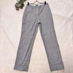 H&M｜グレンチェック ストレートパンツ｜スラックス｜ウエストゴム｜グレー｜M｜