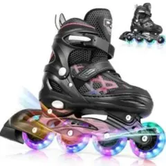 プレゼントに最適❣️子供用インラインスケート ブラックピンク Sサイズ LED付