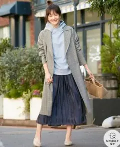 秋服 anyFAM エニィファム 洗える チェック ロングコート トレンチコート