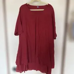 (166)バーガンディ オーバーサイズ Vネック ワンピース